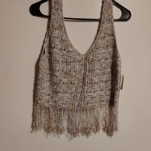 Love Knits Crochet Fringe Crop Top – Size Medium (NWT)